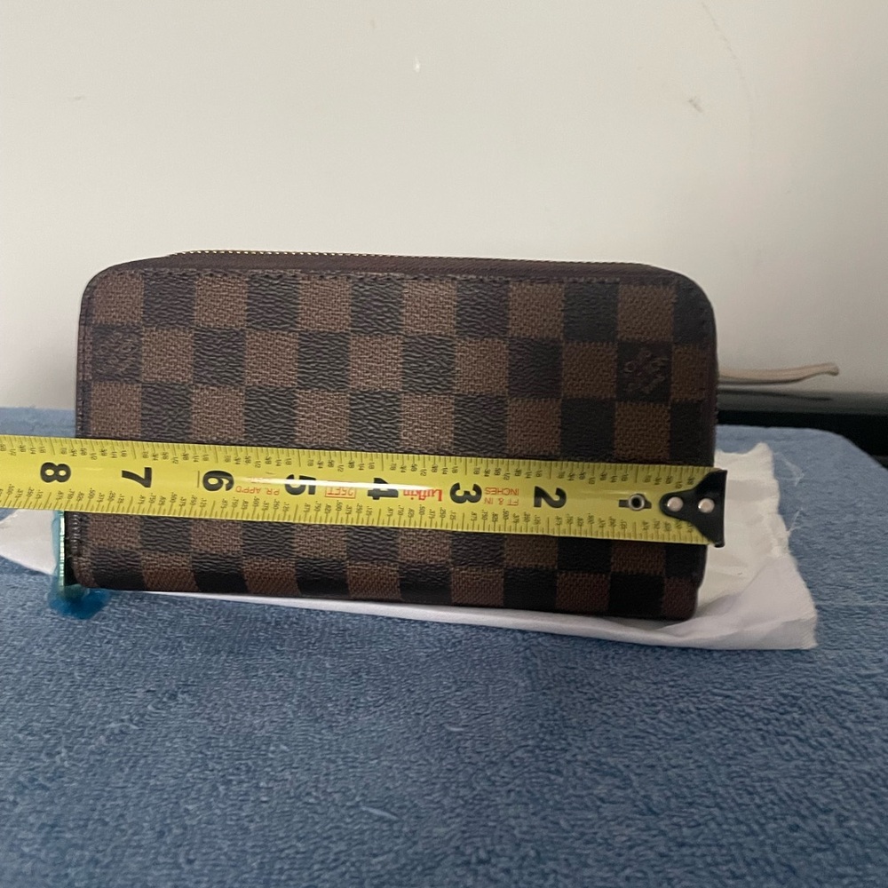 Brown Checkered Leather women's Long Wallet